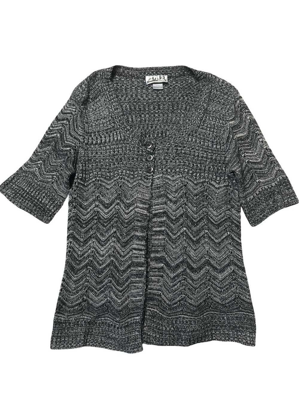 212 New York Black Gray Chevron Knit Cardigan